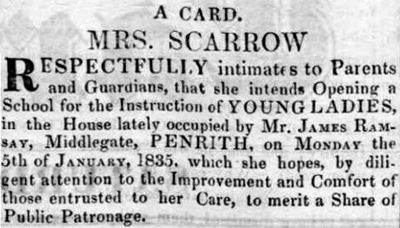 Mrs Scarrow opens Penrith School 1835